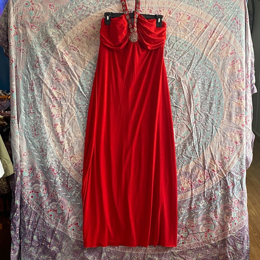 Spense Red Strapless Maxi Dress